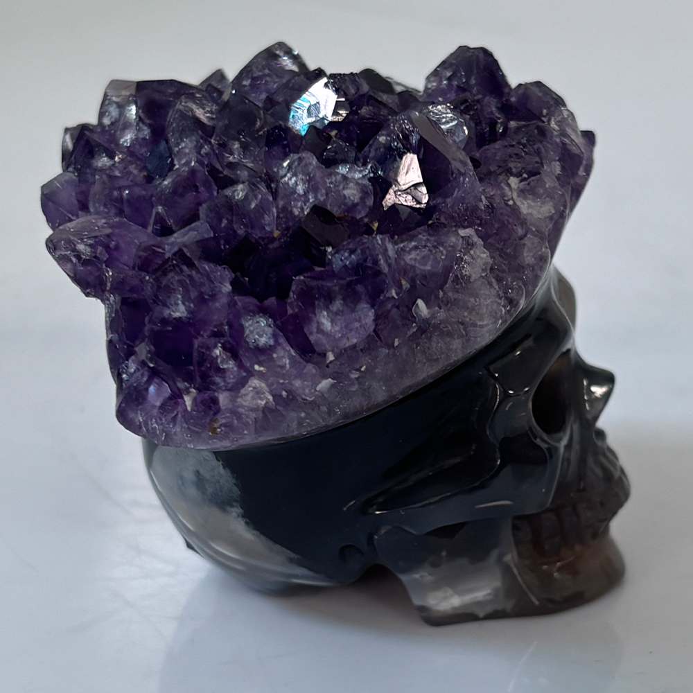 3 inch Amethyst Cluster Crown Crystal Skull - Natural Crystal — view 6