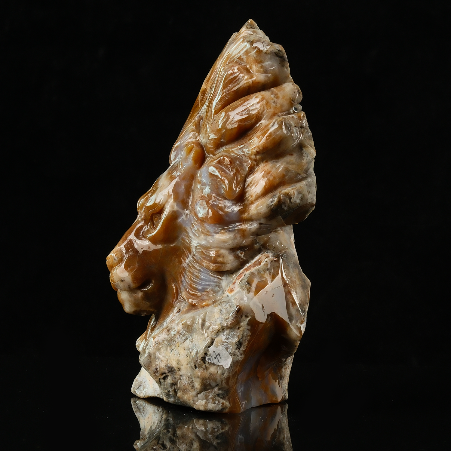 Yellow Chalcedony Lion Head Carving — view 6