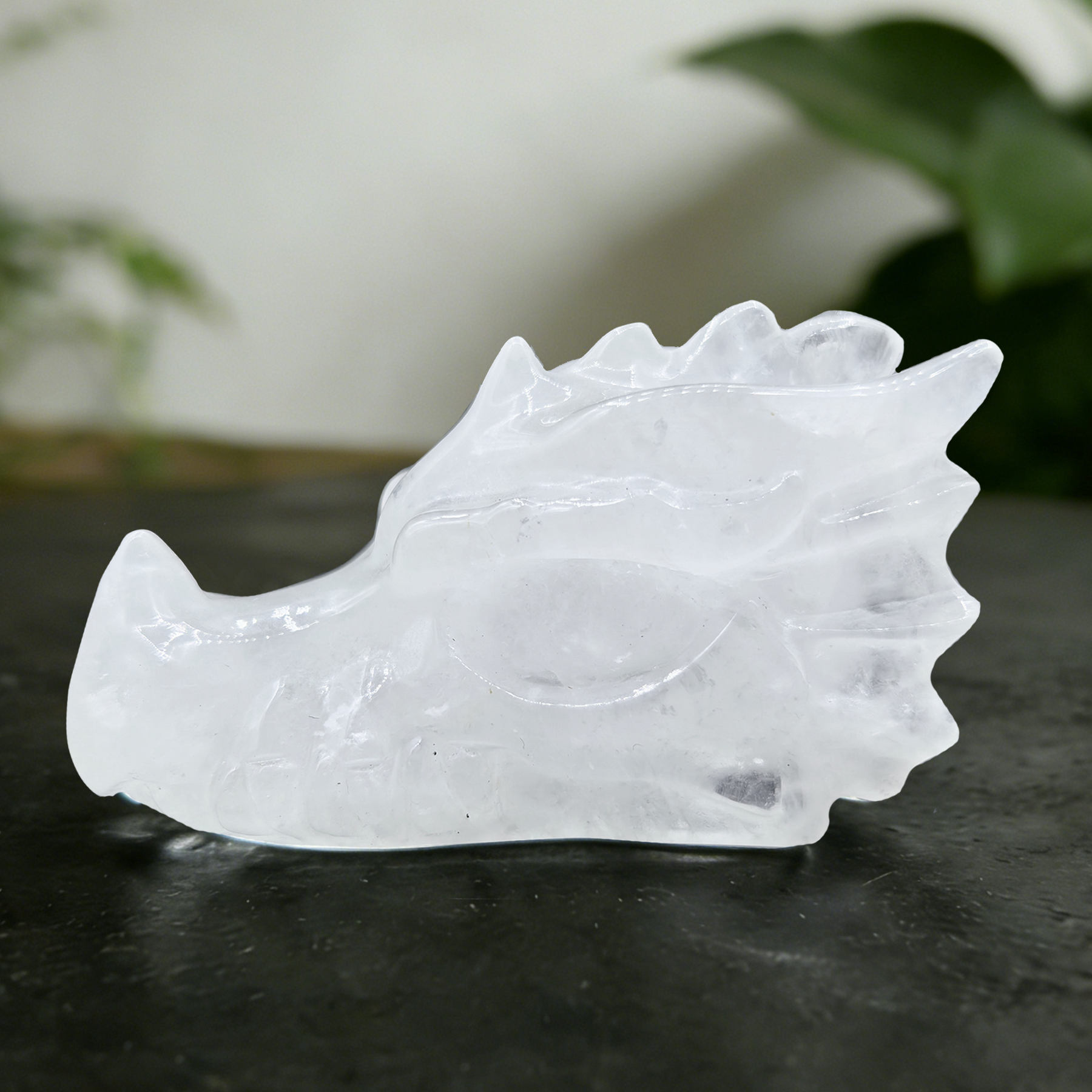 4.2 inch Angolan Quartz Chinese Dragon Skull - Natural Angolan Quartz Carving — view 4