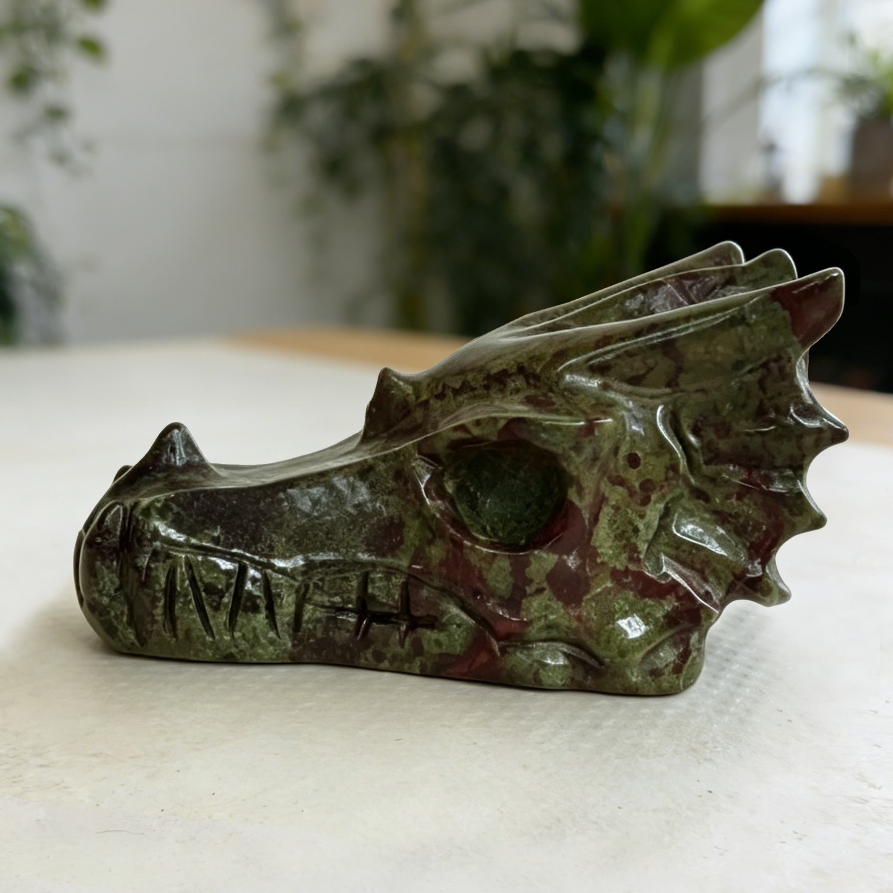 2 inch Dragon Bloodstone Chinese Dragon Skull - Natural Blood Jasper — view 8