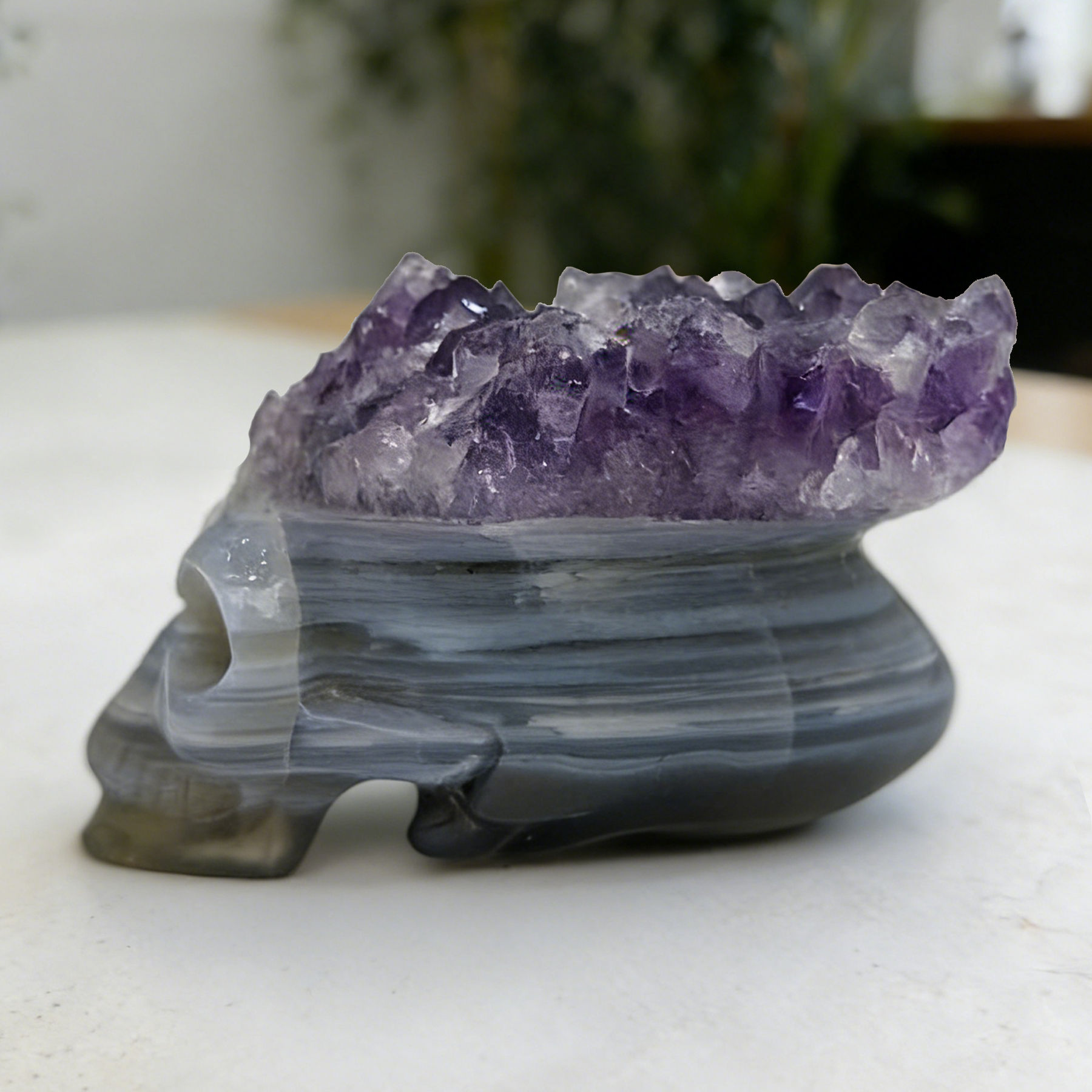 2 inch Amethyst Cluster Crown Crystal Skull - Natural Crystal — view 4