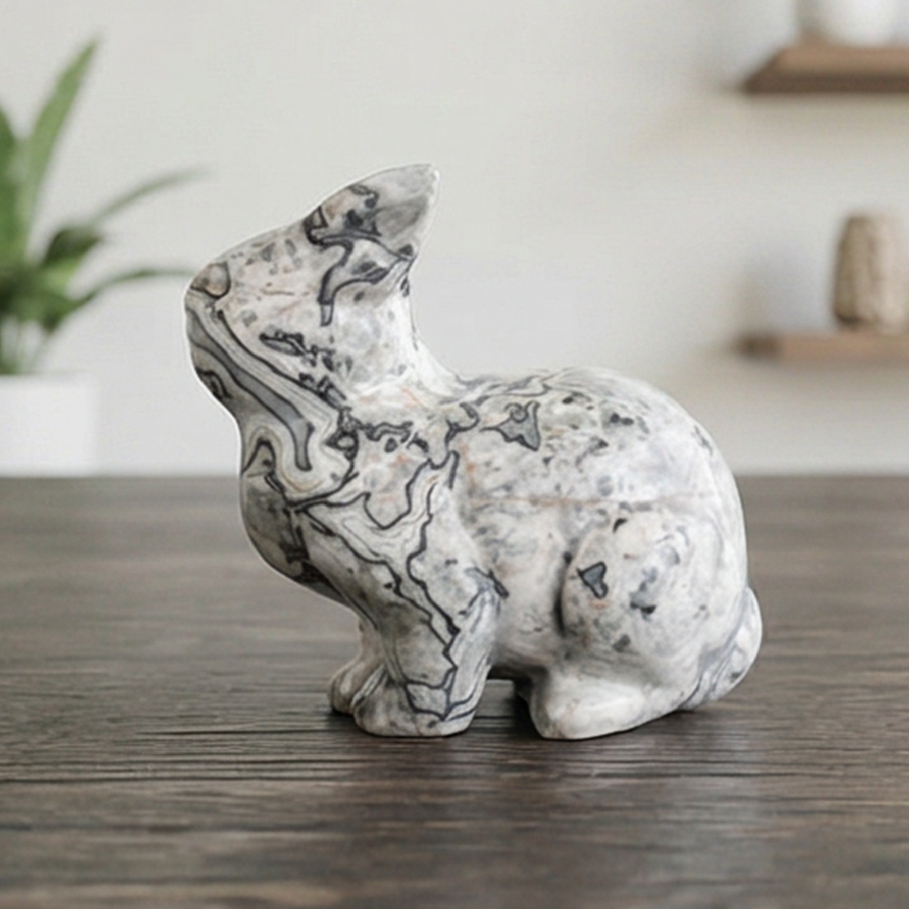 Grey Picture Jasper Rabbit Carving - Natural Gemstone — view 4