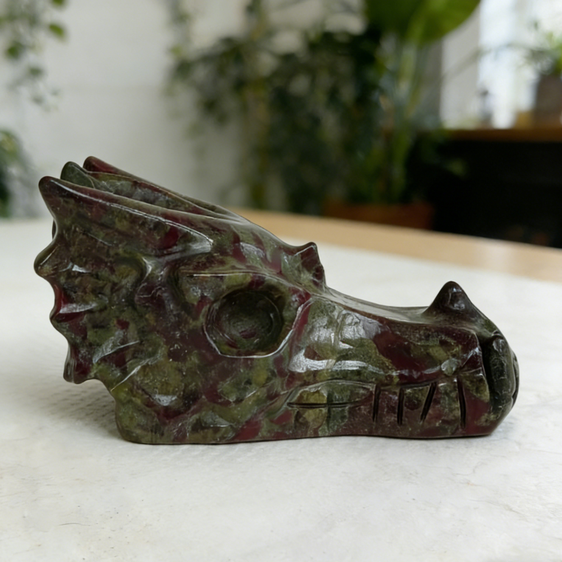 2 inch Dragon Bloodstone Chinese Dragon Skull - Natural Blood Jasper — view 5