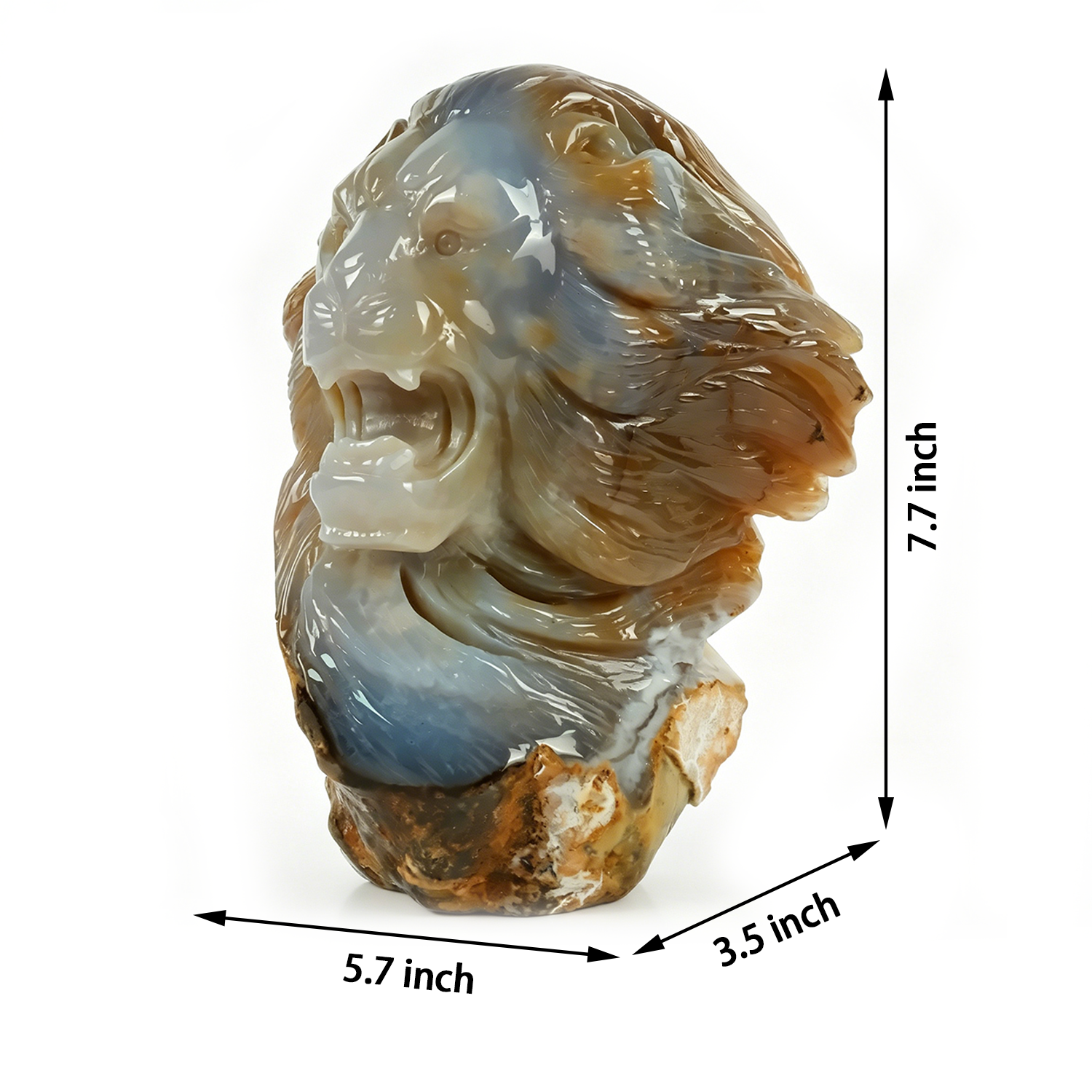 7.7 inch Yellow Chalcedony Lion Head Carving — view 3