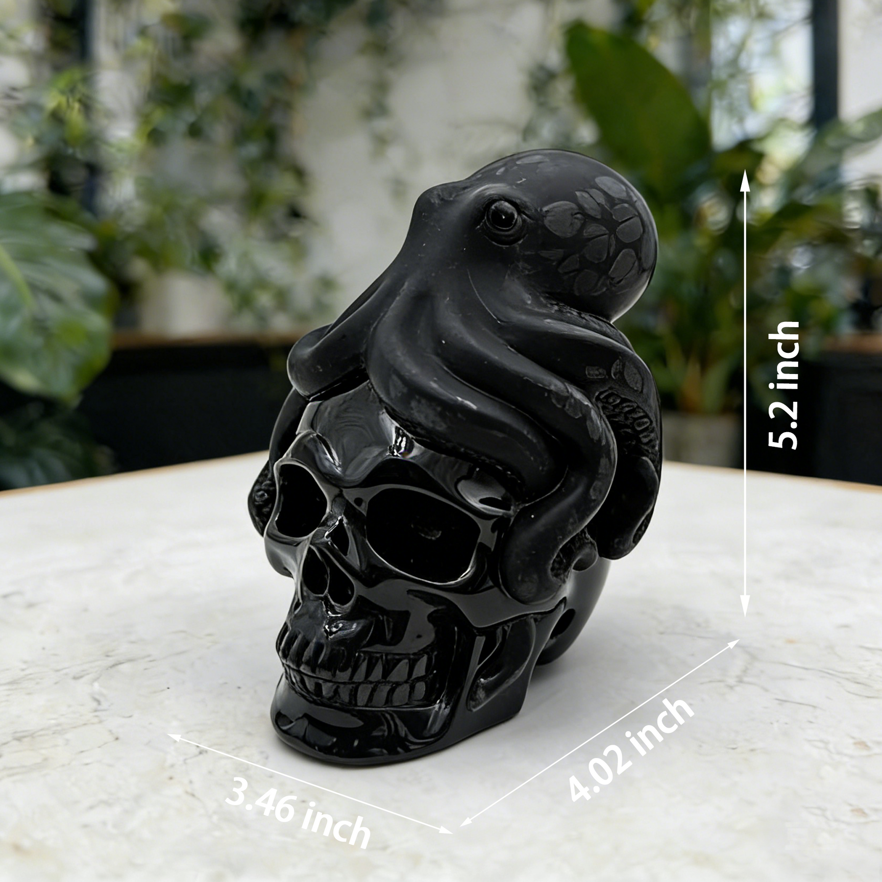 Black Obsidian Skull with Octopus Sculpture-Unique — view 2