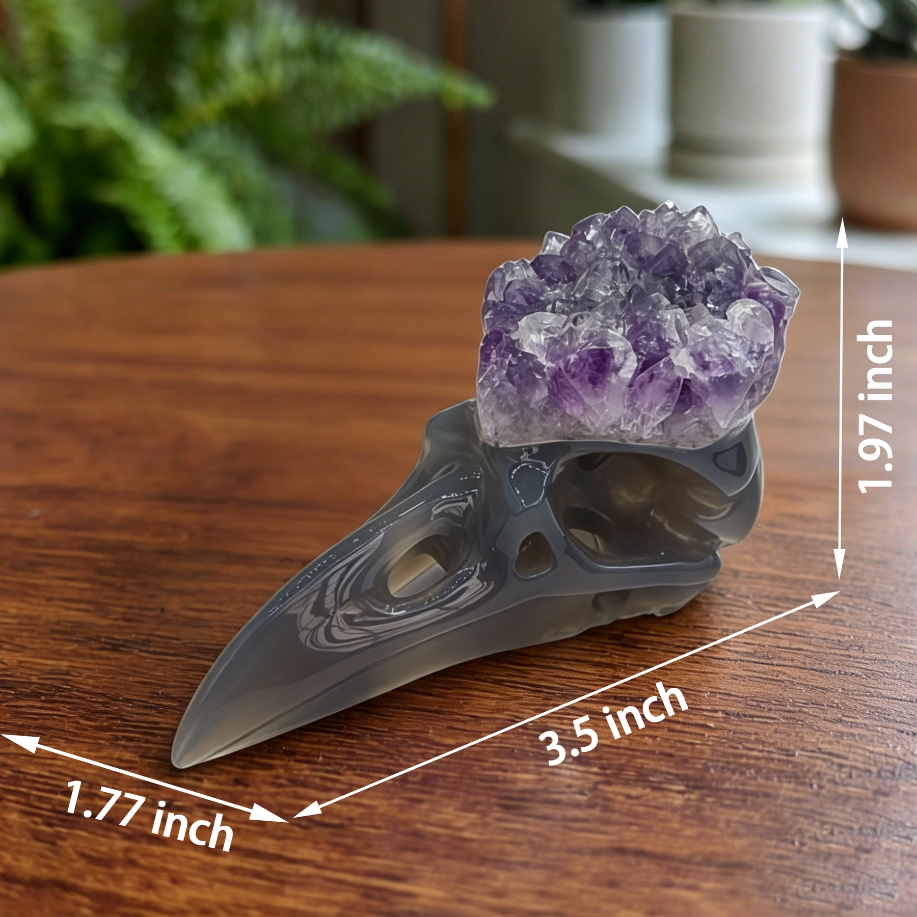 3.5 inch Amethyst Cluster Crow Skull - Natural Amethyst Crystal Carving — view 2