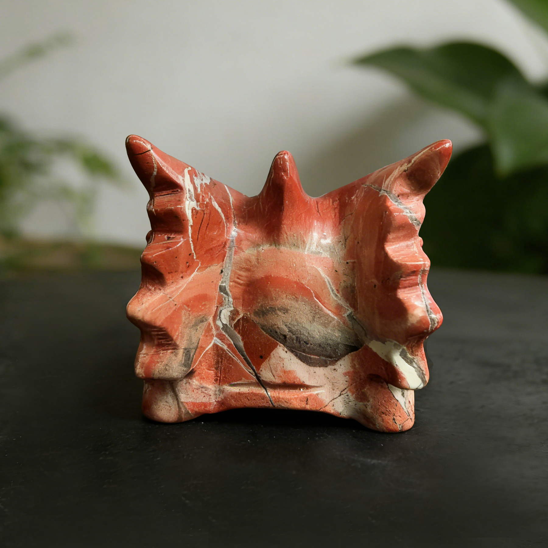 3 inch Red Jasper Chinese Dragon Skull Jade Sculpture- Hand Craved Natural Jasper — view 5