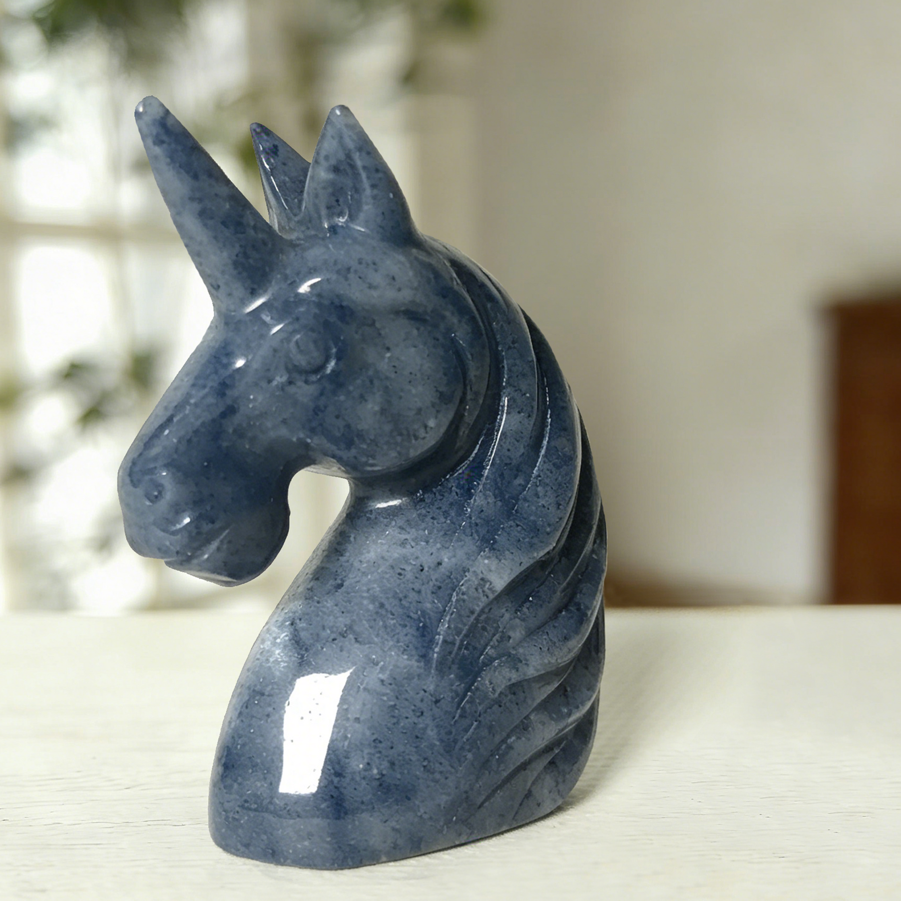 Blue Aventurine Unicorn Head Carving – Gemstone — view 7