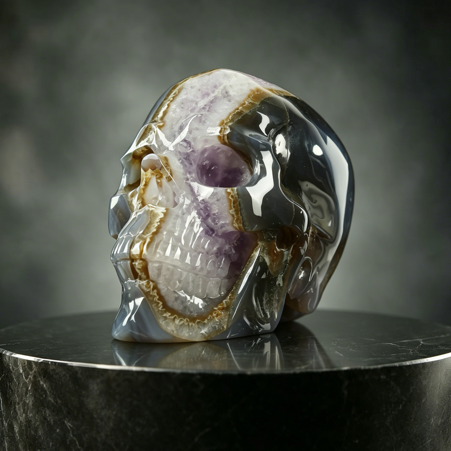 Amethyst Geode Skull - Natural Crystal — view 1