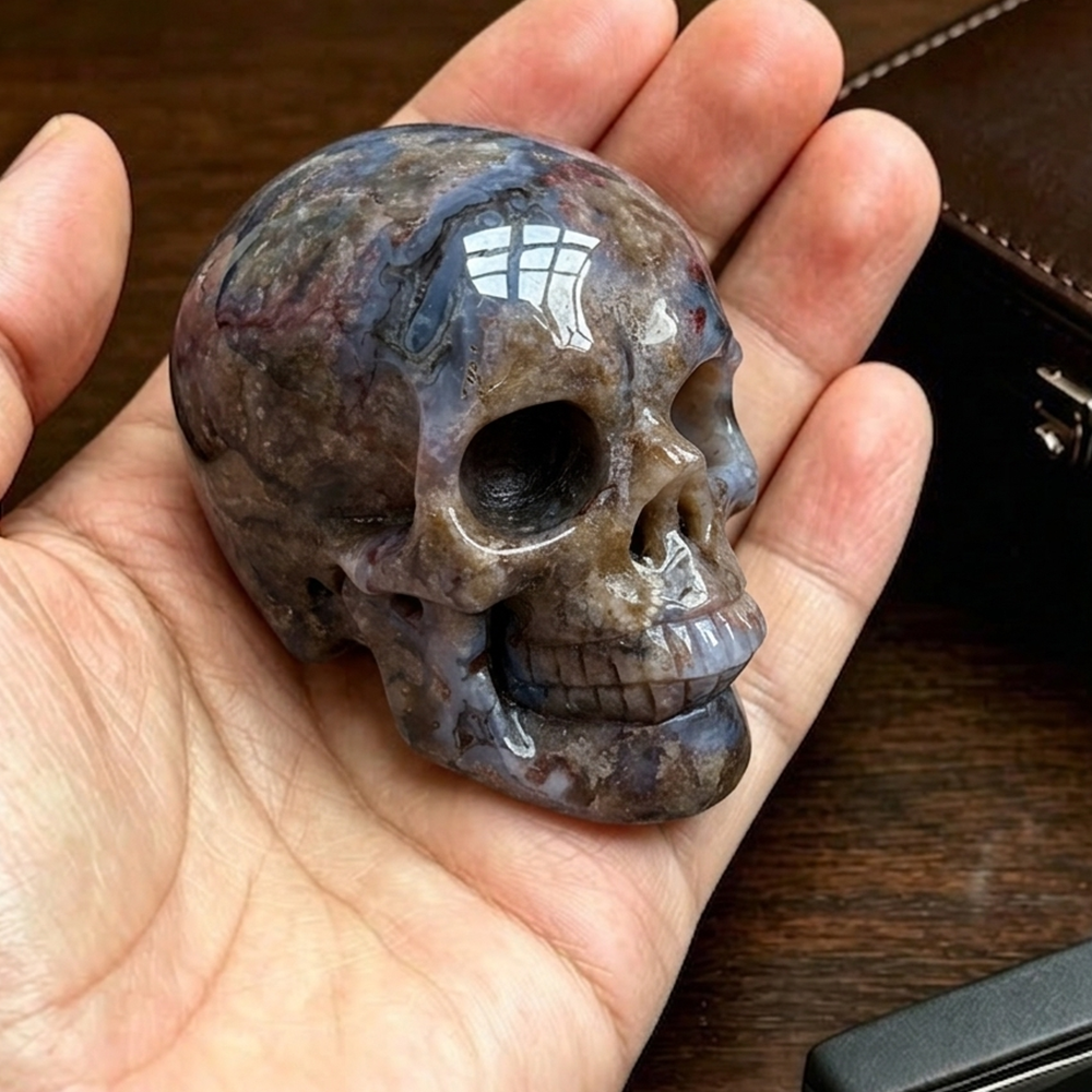 2 Inch Blue Flower Agate Crystal Skull – Skull — view 1