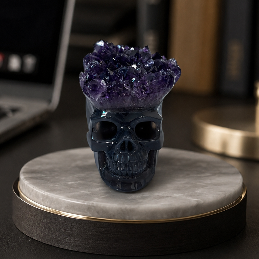 3 inch Amethyst Cluster Crown Crystal Skull - Natural Crystal — view 1