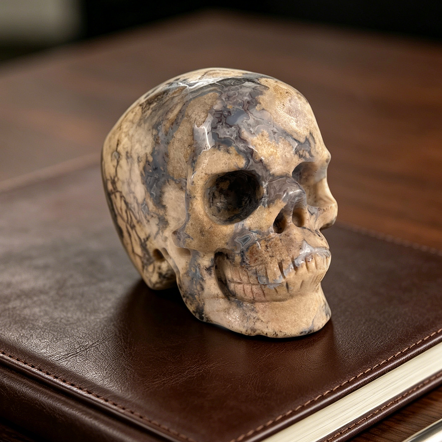 3 Inch Blue Flower Agate Crystal Skull — view 1