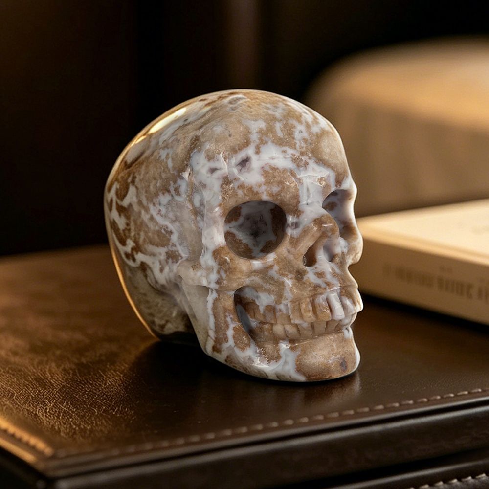 3 Inch Blue Flower Agate Crystal Skull — view 1