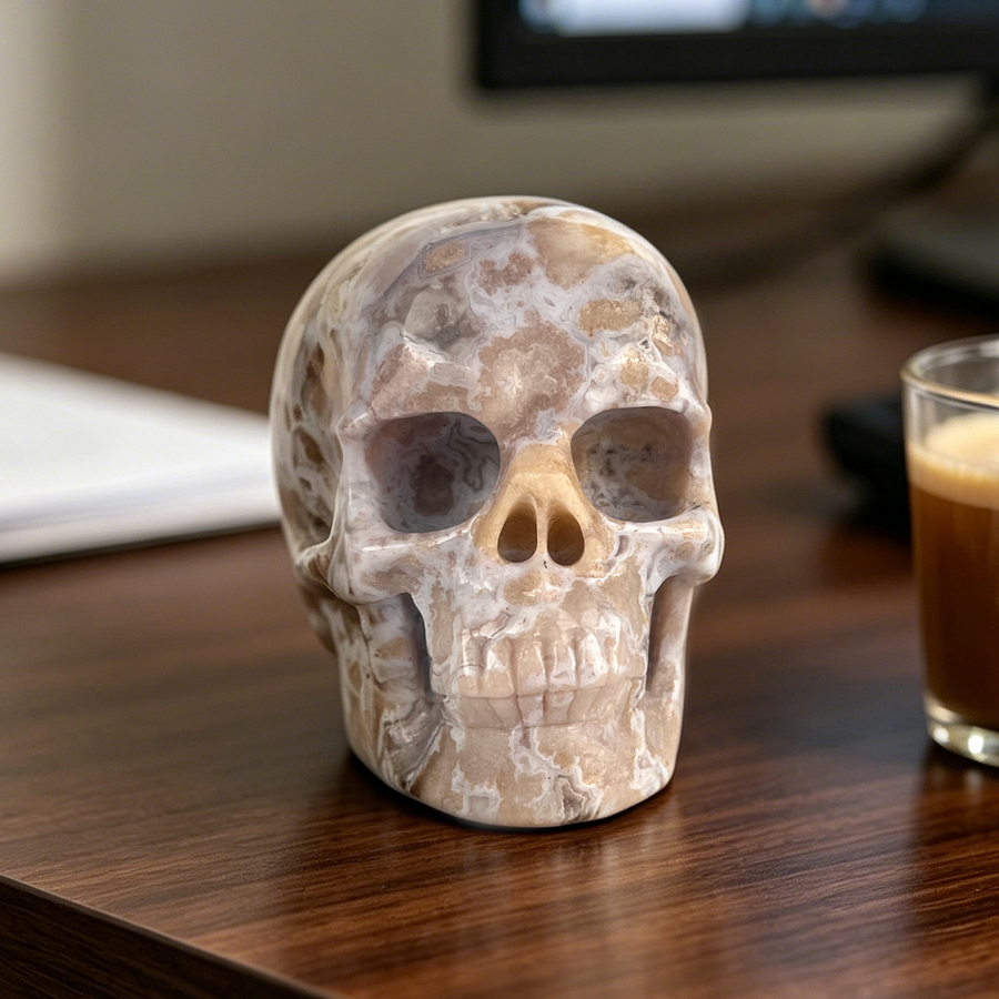 3 Inch Blue Flower Agate Crystal Skull — view 1