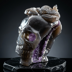Amethyst Geode Skull with Scorpion - Natural Stone Sculpture — view 1