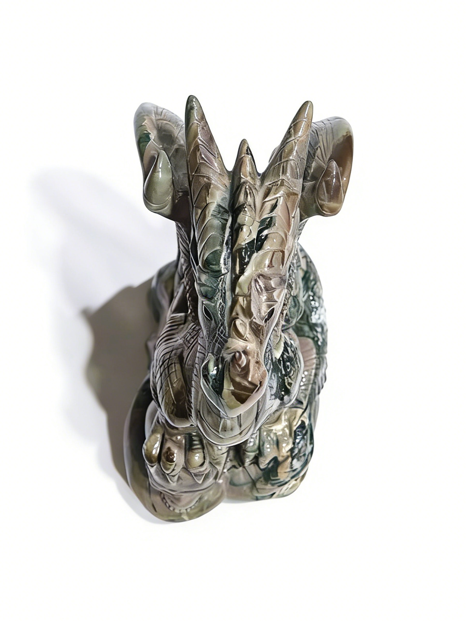 Nine Drogon Jade Winged Dragon on Crystal Skull – Gemstone Sculpture — view 5