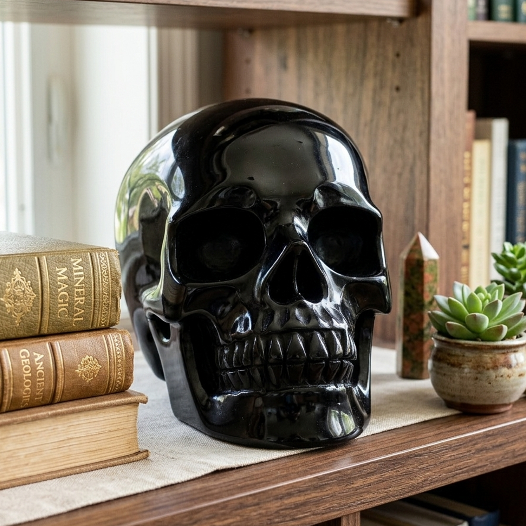7-14 inch Black Obsidian Crystal Skull - Titan Series Large Scale Crystal Skull — view 4