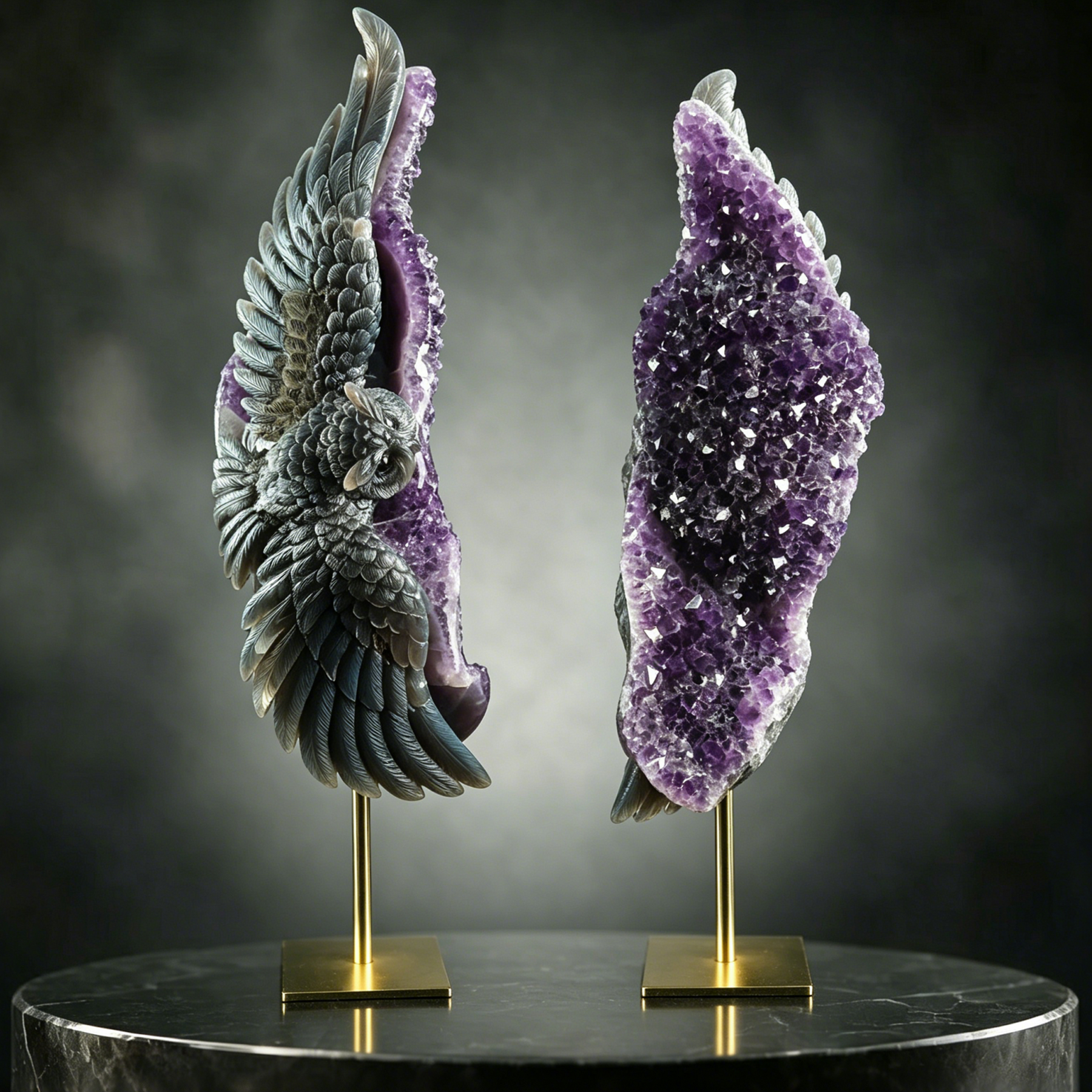 Large Amethyst Cluster Owl Sculpture — view 1