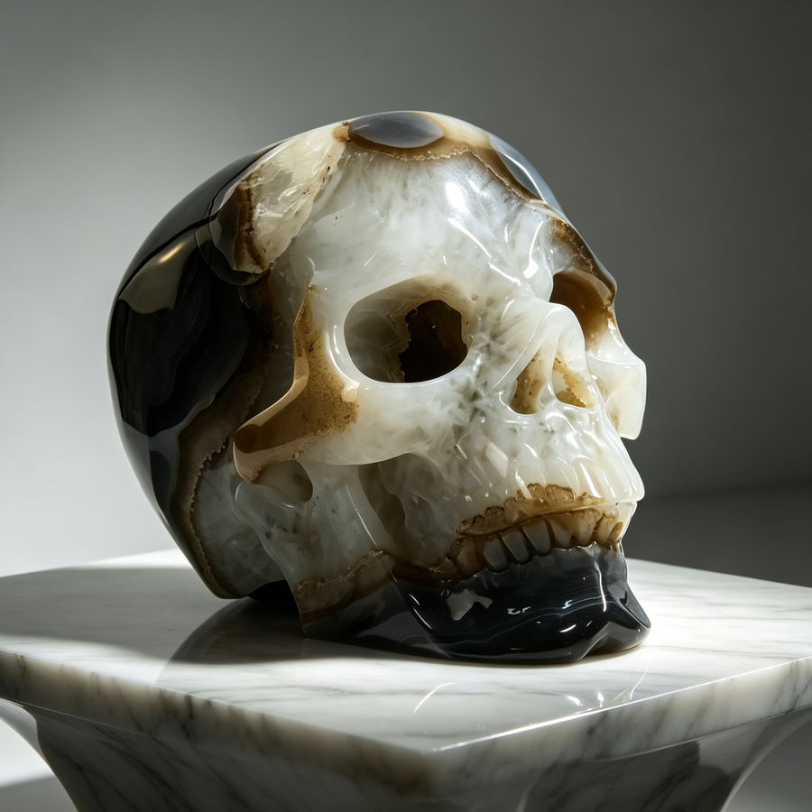 7.8 inch Carved Geode Agate Skull - Sculpture Carving — view 1
