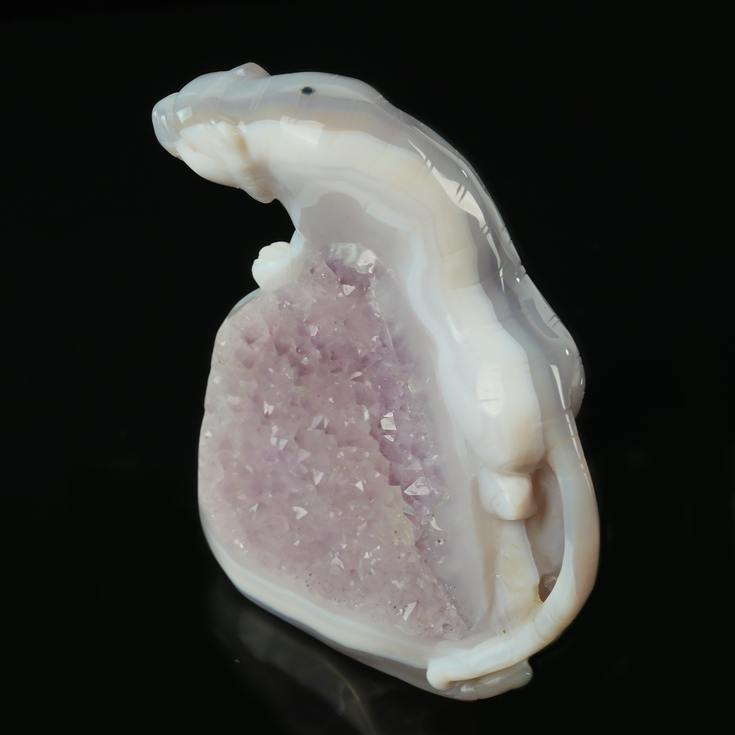 Pale Amethyst Cluster Tiger Carving - Sculpture — view 8