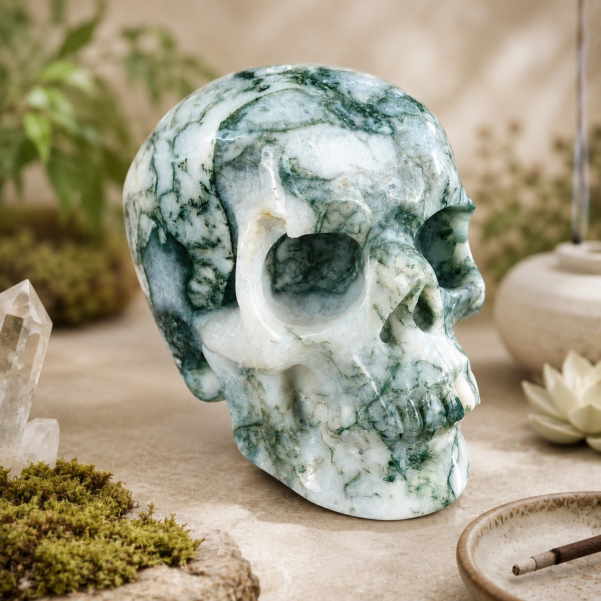4.5-inch Moss Agate Skull