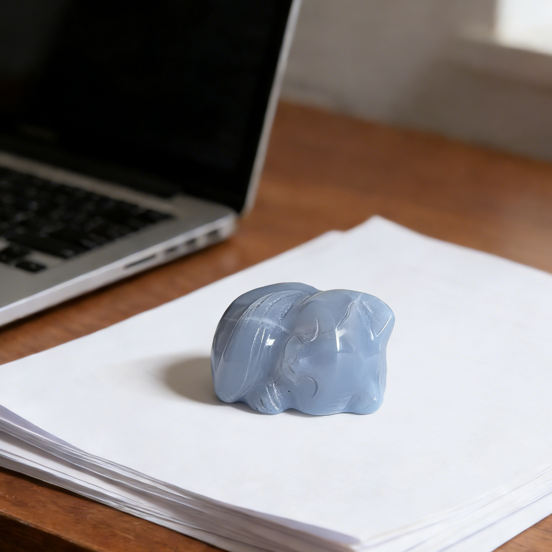 Blue Chalcedony Sleeping Cat Carving — view 8