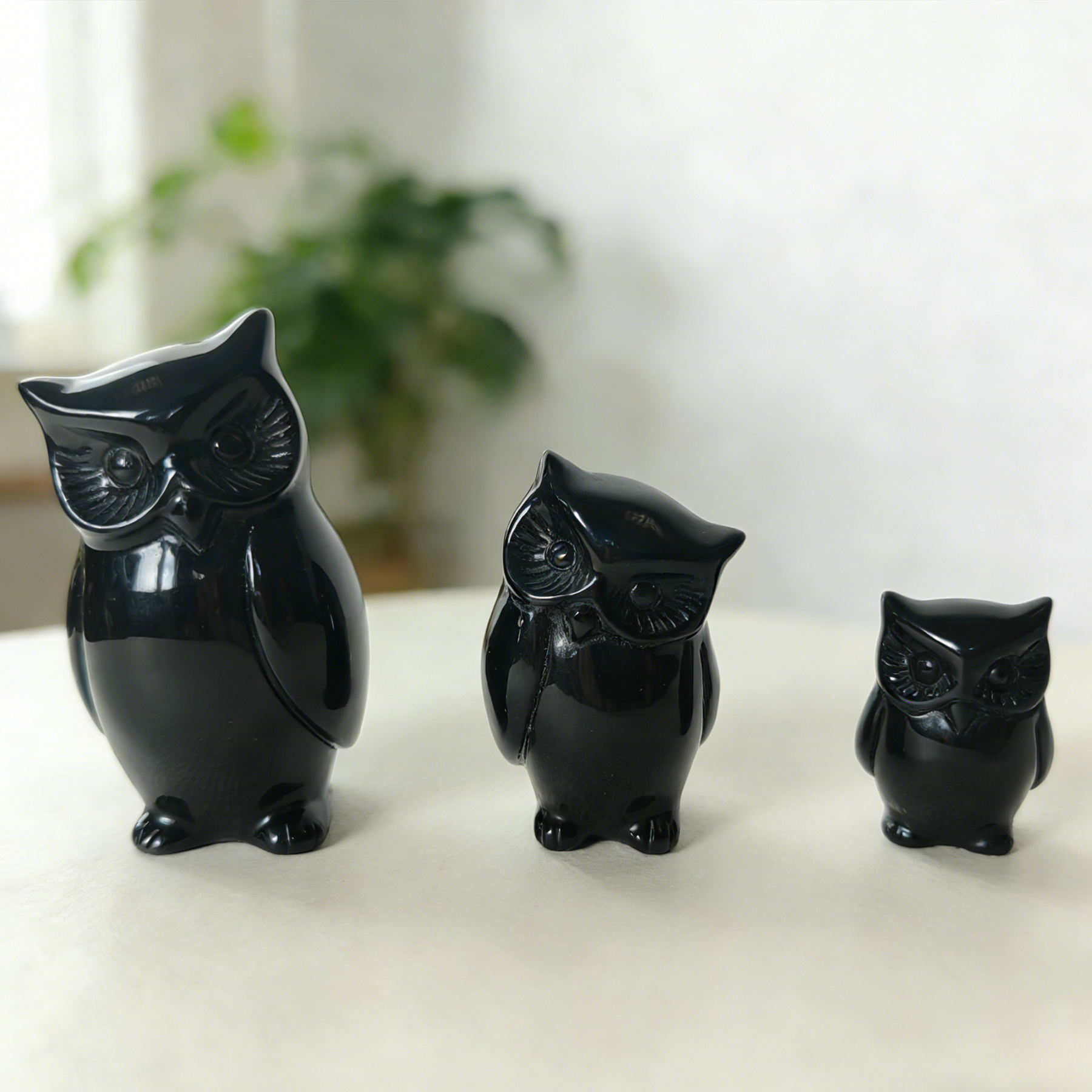 Black Obsidian Owl Family Carving – Protection Stone — view 2