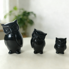 Black Obsidian Owl Family Carving – Protection Stone — view 2
