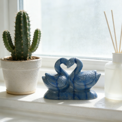 Blue Aventurine Swan Couple Carving – Sculpture — view 5