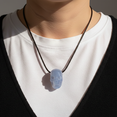 Blue Chalcedony Mini Skull Pendant – Gemstone Jewelry — view 1
