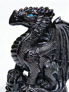 Obsidian Winged Dragon on Crystal Skull – Protection Stone — view 7
