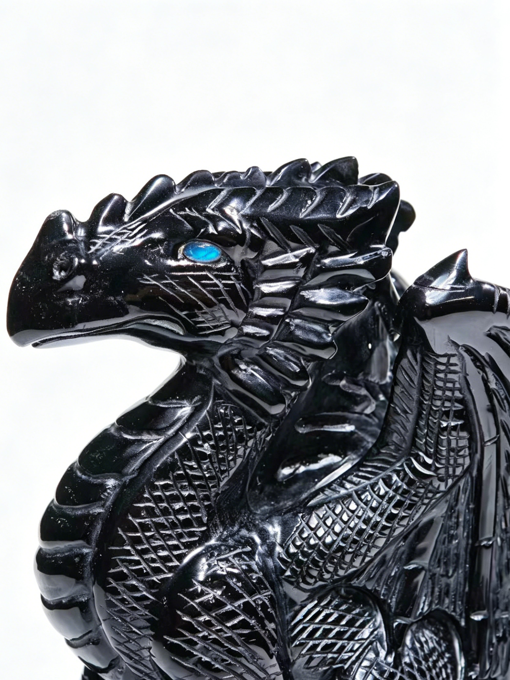 Obsidian Winged Dragon on Crystal Skull – Protection Stone — view 5