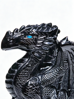 Obsidian Winged Dragon on Crystal Skull – Protection Stone — view 5