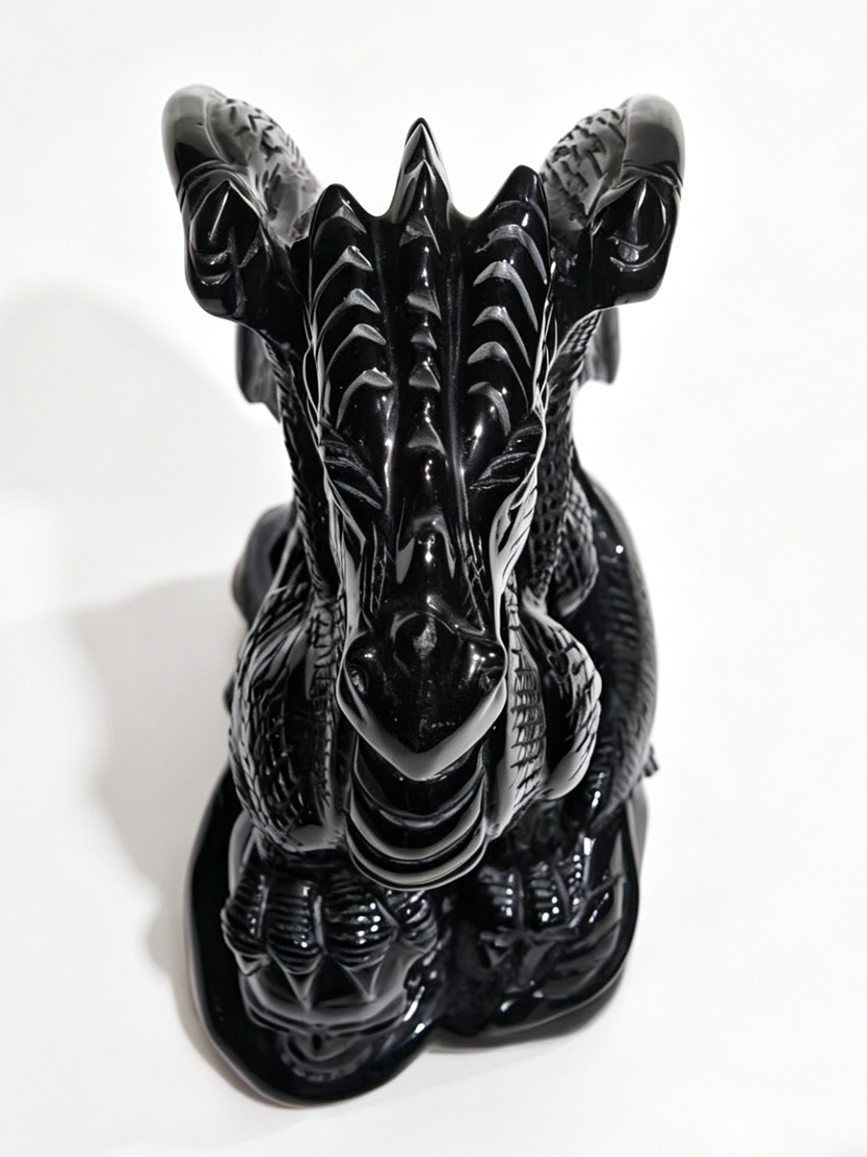 Obsidian Winged Dragon on Crystal Skull – Protection Stone — view 8