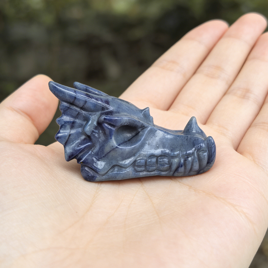2.5 inch Blue Aventurine Chinese Dragon Skull - Natural Aventurine Carving — view 1