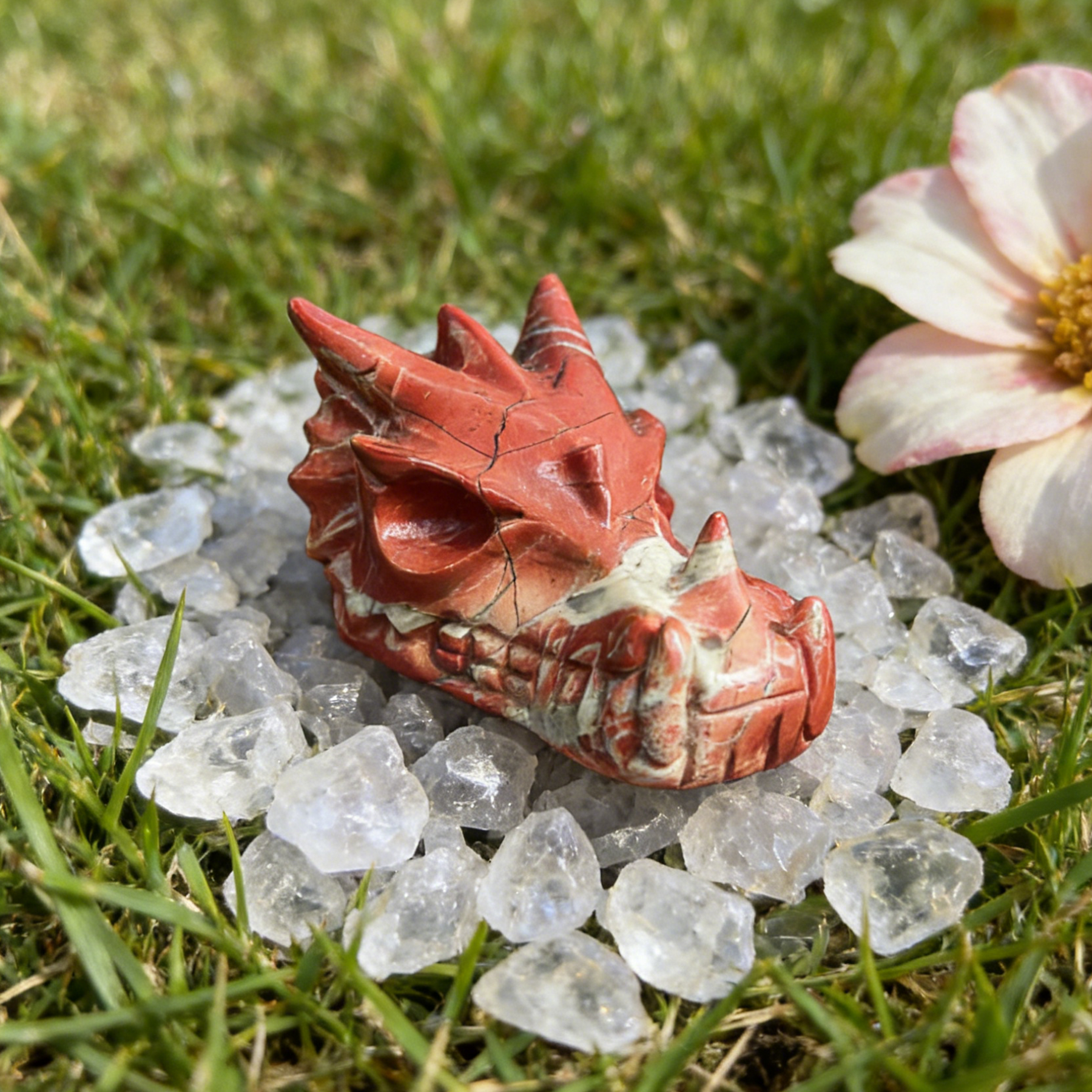 2.5 inch Red Jasper Chinese Dragon Skull Jade Sculpture- Hand Craved Natural Jasper — view 1