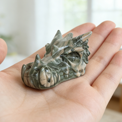 2.5 inch Nine Dragon Jade Chinese Dragon Skull - Natural Jade — view 1