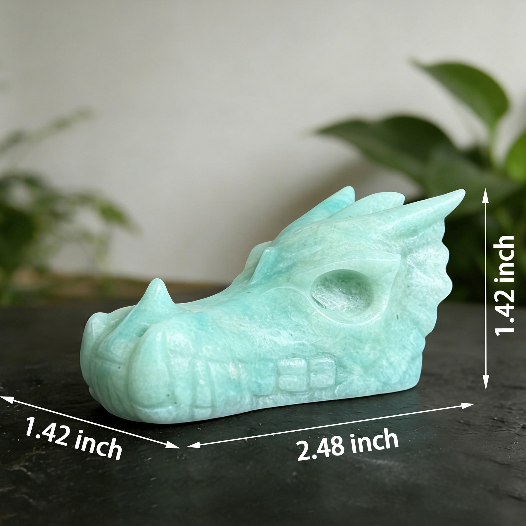 2.5 inch Amazonite Chinese Dragon Skull- Natural Jade Sculpture — view 2