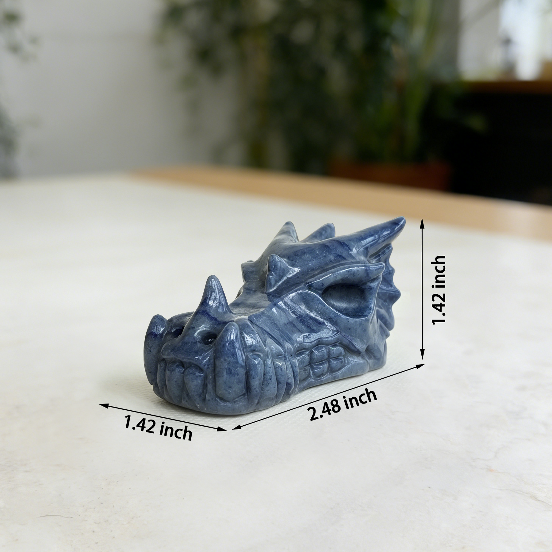 2.5 inch Blue Aventurine Chinese Dragon Skull - Natural Aventurine Carving — view 2