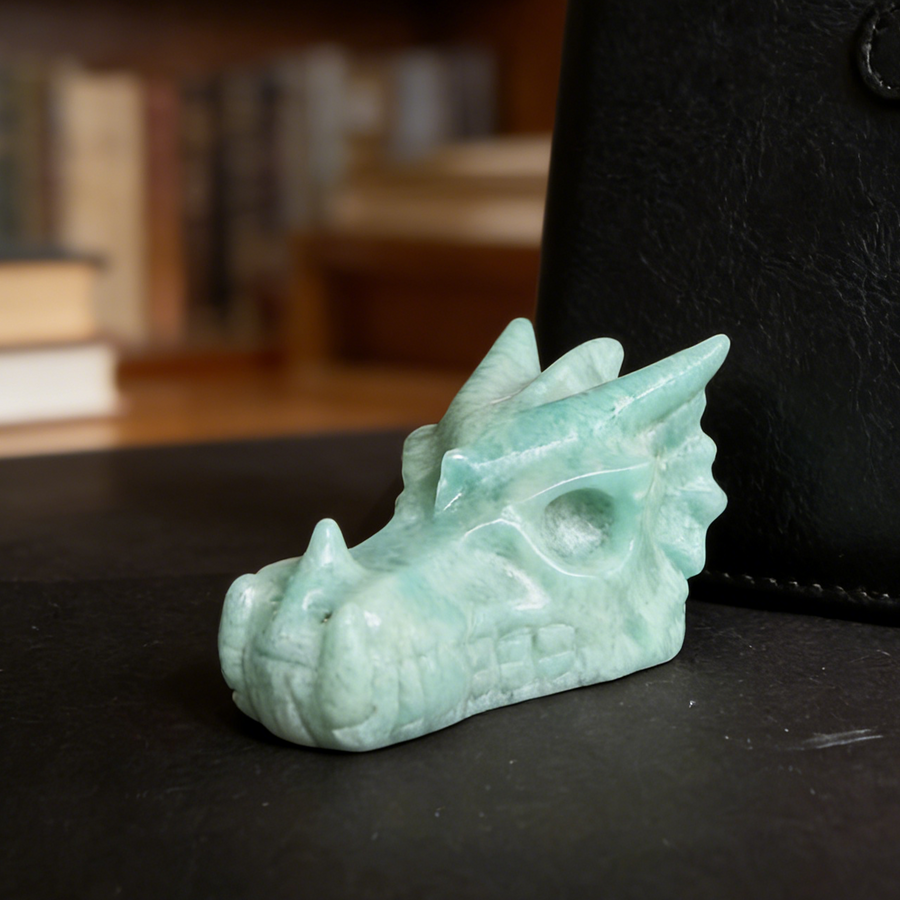 2.5 inch Amazonite Chinese Dragon Skull- Natural Jade Sculpture — view 1