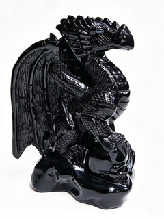 Obsidian Winged Dragon on Crystal Skull – Protection Stone — view 3