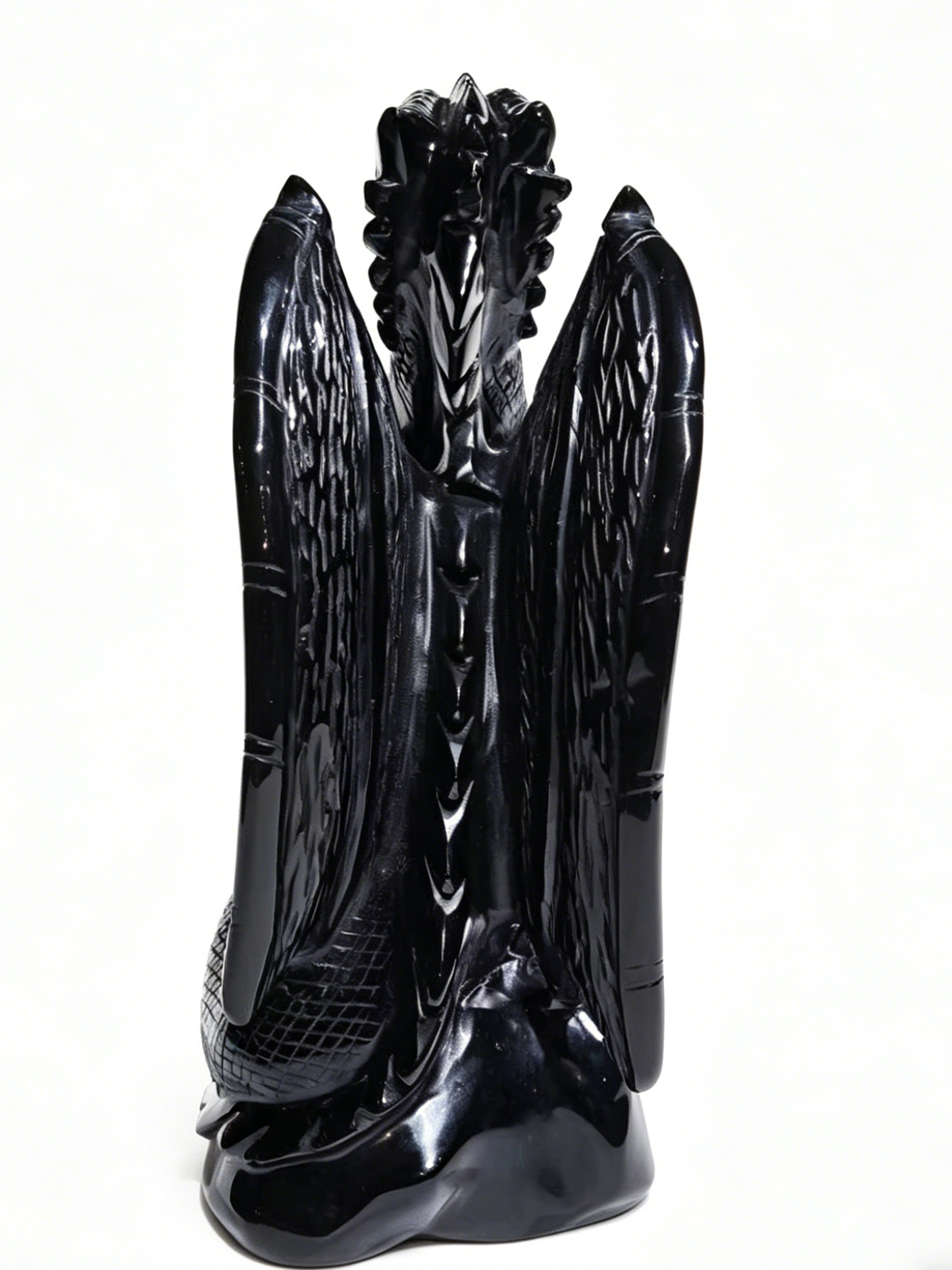 Obsidian Winged Dragon on Crystal Skull – Protection Stone — view 4