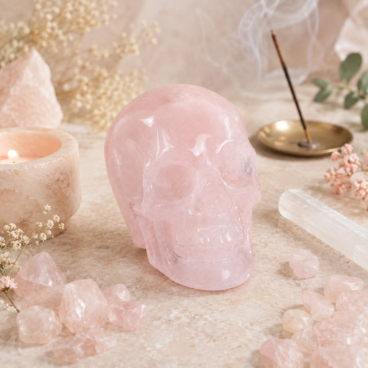 Crâne en quartz rose de 5,6 cm