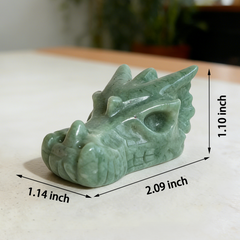 2 inch Green Aventurine Chinese Dragon Skull - Natural Jade Sculpture — view 2