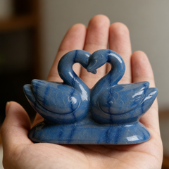 Blue Aventurine Swan Couple Carving – Sculpture — view 6