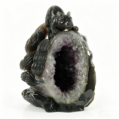 Amethyst Geode Cluster Squirrel Carving — view 5