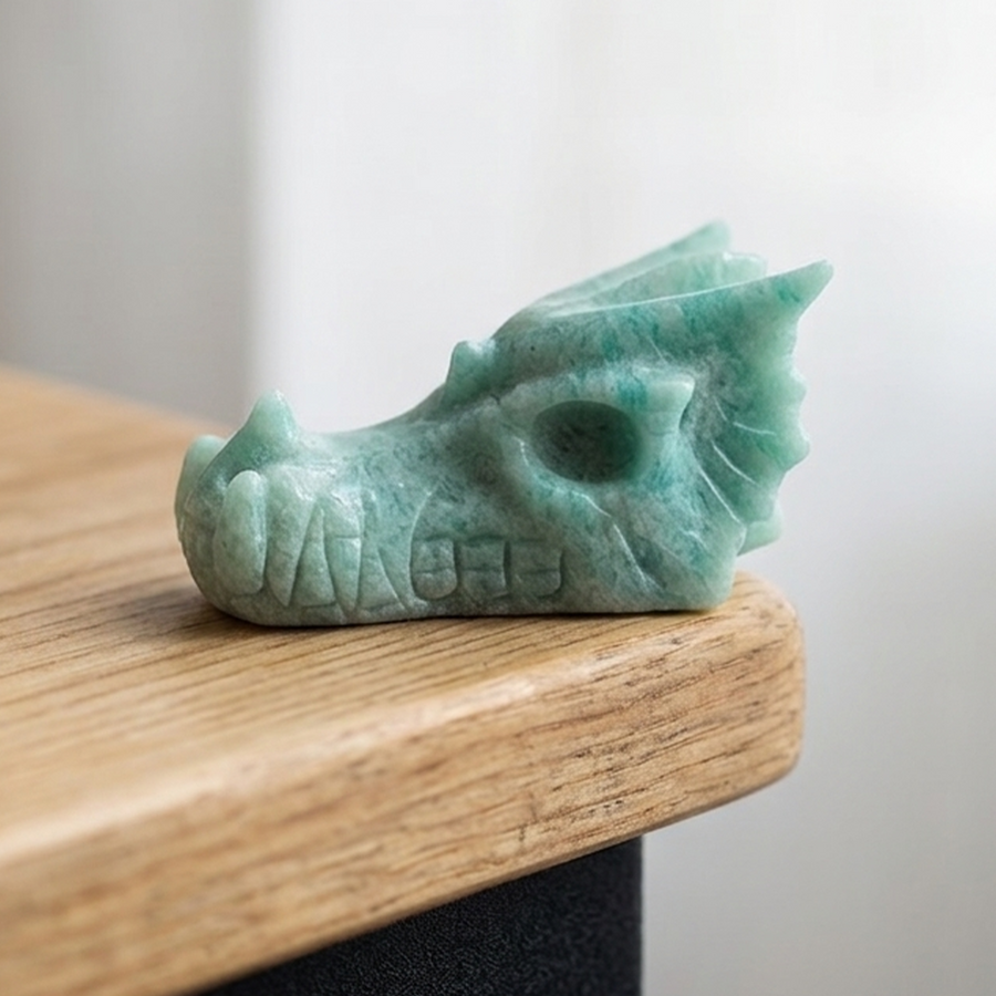 2 inch Amazonite Chinese Dragon Skull- Natural Jade Sculpture — view 1
