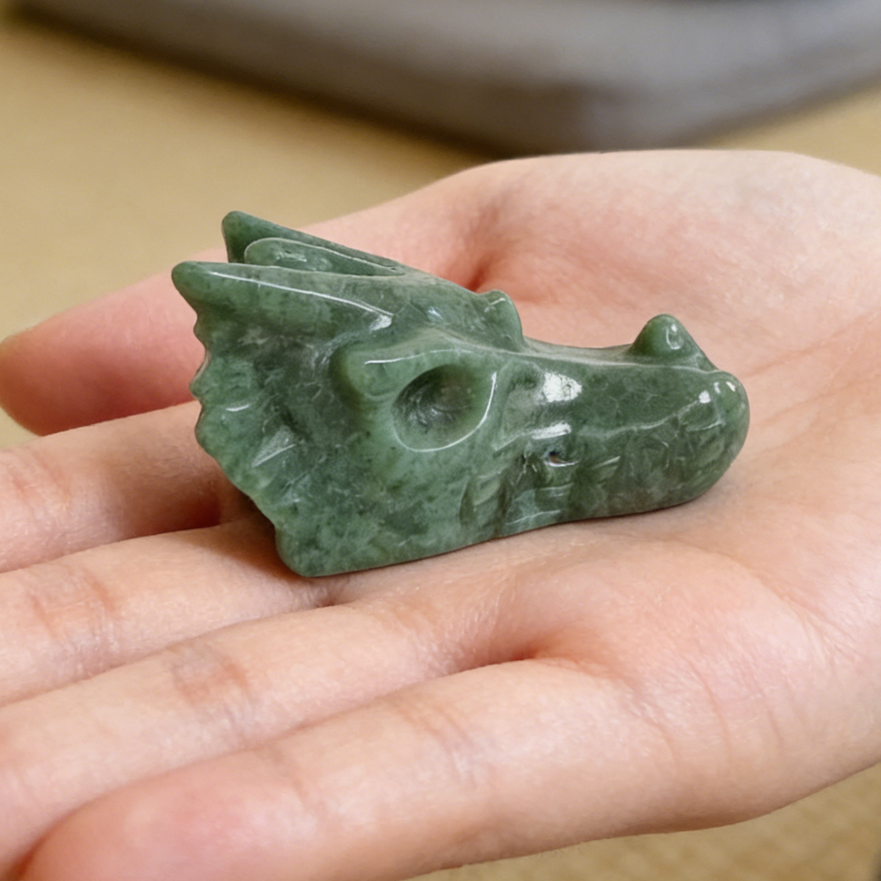 2 inch Green Aventurine Chinese Dragon Skull - Natural Jade Sculpture — view 1