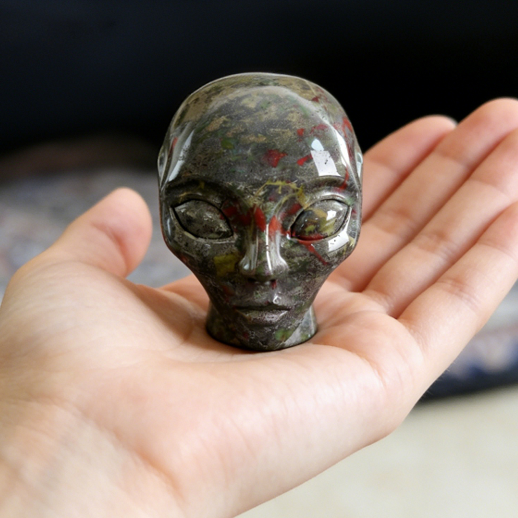 2 inch Dragon Bloodstone Alien Crystal Skull - Natural tone — view 1