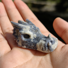 2 inch Blue Flower Agate Chinese Dragon Skull - Natural Agate — view 1